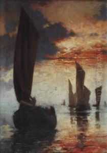 Bateaux Le Soir Au Soleil Couchant by Pierre Carrier-Belleuse