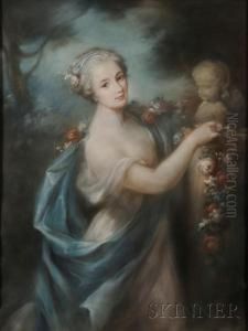 A Woman Offering A Garland Of Flowers To Eros