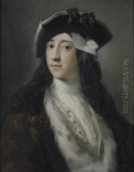 Portrait Of Gustavus Hamilton
(1710-1746), 2nd Viscount Boyne, Longbust-length, Wearing An Ermine
Trimmed Coat, Tricorn Hat Andmask - view 1