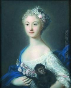 Portrait De Jeune Femme Au Singe by Rosalba Carriera