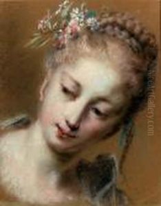 Tete De Jeune Fille Avec Des Fleurs Dans Ses Cheveux Tresses by Rosalba Carriera