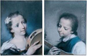 A Pair Of Portraits Of Children With Musical Instruments by Rosalba Carriera