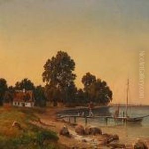 Coastal Scene With A Fisher Returning From The Sea by Carsten Henrichsen