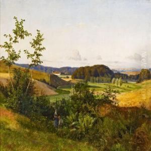 Danish Summerlandscape With Girl And Boy by Carsten Henrichsen