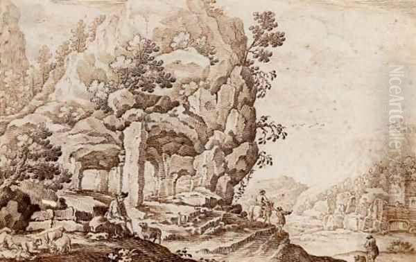 A capriccio landscape with a shepherd and his herd - view 1