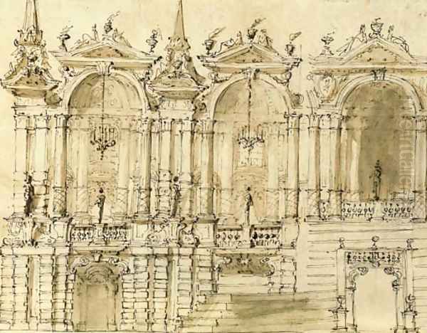 Design for an elaborate facade with three bays - view 1