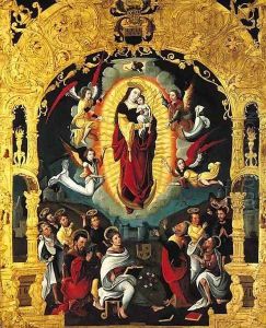 The Immaculate Conception, with adoring saints, within a feigned Mannerist portico