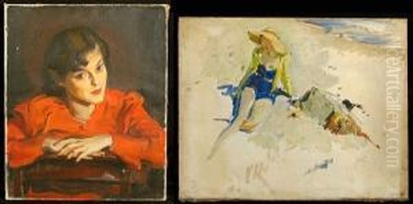A Portrait Of A Woman In Red; A Study Of A Woman On The Beach (2) - view 1