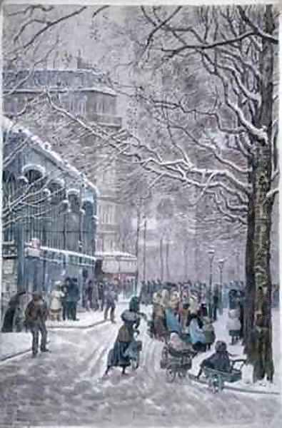 Queue for coal in the Fourteenth Arrondissement, Place du Marche, rue Brezin and avenue du Maine, Paris - view 1