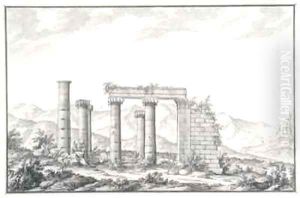 View of the ruins of an Ionic temple at Sardis, probably the Temple of Neptune