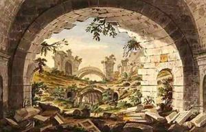 Ruins at Pergamon, probably of tthe Amphitheatre by Giovanni Battista (Giambattista) Borra