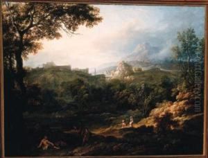 An Italianate Landscape With Figures On A Hillside by Robert Carver