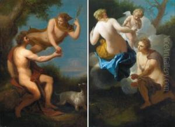 Mercurio Porge La Mela D""""oro 
Ad Adone; Venere Porge A Ippomene Unadelle Tre Mele Di Oro - view 1