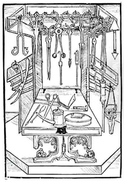 Operating table and surgical instruments - view 1