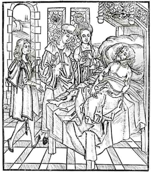 Surgeon and assistants visit a badly wounded man - view 1