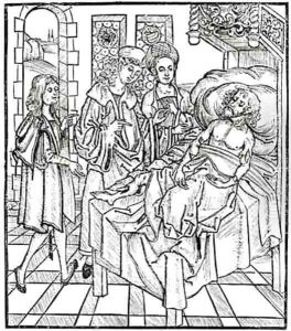Surgeon and assistants visit a badly wounded man by Hieronymus Brunschwig