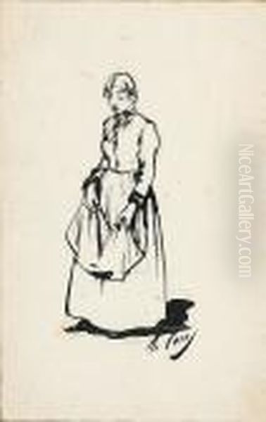 Una Joven Con Delantal. Dibujo A Tinta China Y Lapiz Plomo. Firmado. 21x13 Cm - view 1