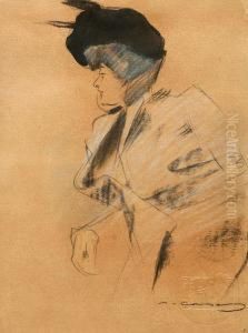 Una Joven De Perfil. Dibujo A
Carboncillo, Tinta China Y Pastel. Firmado. Con El Sello En Seco De Pel I
Ploma. 32x24 Cm by Ramon Casas