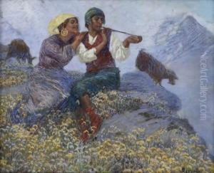 Jeune Couple De Chevriers by Basilio Cascella