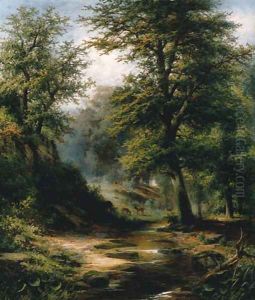 Deer By A Woodland Stream by Joseph Bernardi