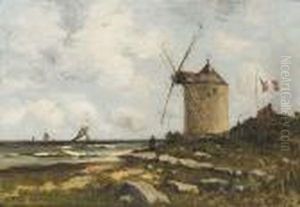 Moulin En Bord De Cote Par Grand Vent