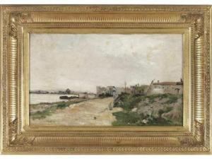 Vue Des Berges Du Rhone Huile Sur To