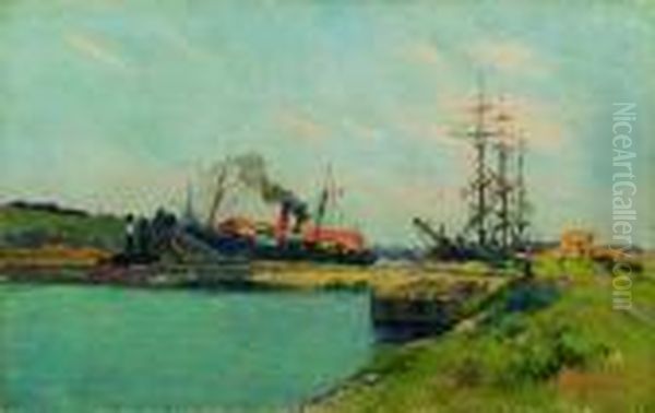 Barche Sul Fiume Olio Cm.33x62 F.to B. A Ds - view 1