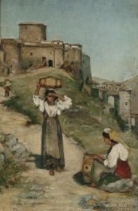 Continental Landscape With Figures In The Foreground by Alfred Casile
