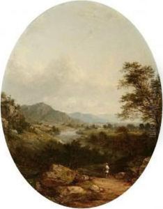 Circle Of John William Casilear . Traveler On Path In Extensive Landscape by John William Casilear