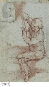 A Seated Putto Holding A Staff by Alessandro Casolani