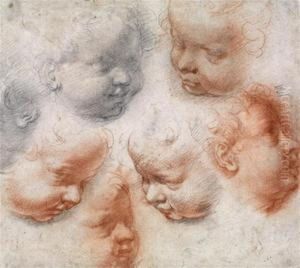 Feuille D'etudes De Tetes De Putti by Alessandro Casolani