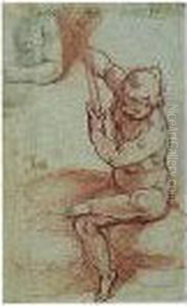 Recto: A Boy Seated On A Rock,
And A Separate Study Of An Arm; Verso: A Seated Female Nude And The Legs
And Body Of Another Standing Nude - view 1