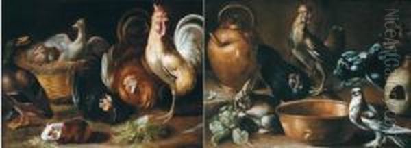 Coppia Di Nature Morte Con Galli E Altri Animali - view 1