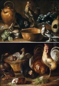 Due Nature Morte Con Galli Ed Altri Animali by Giovanni Agostino Cassana