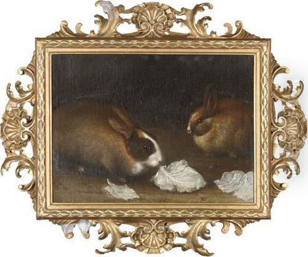 Two Rabbits With Lettuce Leaves - view 1