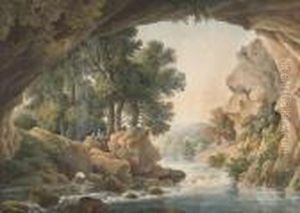 Personnages Orientaux Au Bord D'un Torrent
Et Paysage Montagneux Classique Avec Chateau Et Pyramide by Louis Francois Cassas