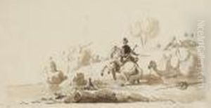 An Oriental Caravan With A Horseman And Camels by Louis Francois Cassas
