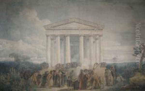 Scene Antique Devant Un Temple - view 1