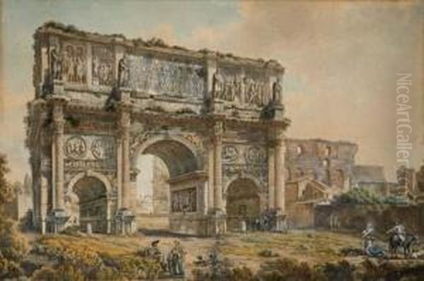 L'arc De Titus, Le Colisee A L'arriere-plan, A Rome - view 1