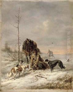 Russian huntsmen in the snow by Wilhelm Amandus Beer