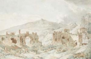 Les Ruines De Taormine Avec L'etna Dans Le Fond