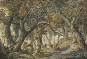 A Wooded Landscape With A Stag Hunt
