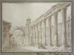 Vue Du Temple D'hercule Attenant L'eglise Sans Lorenzo A Milan by Louis Francois Cassas