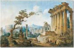 View Of The Roman Forum With The Colosseum by Louis Francois Cassas