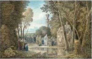Scene De Sacrifice Antique Dans Un Paysage Boise by Louis Francois Cassas