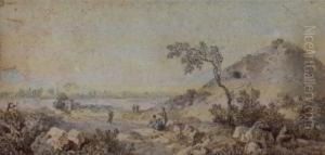 Turks By A River (#) Turks In A Hilly Landscape By The Sea by Louis Francois Cassas