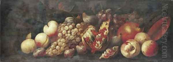 Peaches, grapes on the vine, figs - view 1