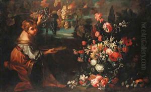 A girl picking grapes by Abraham Brueghel