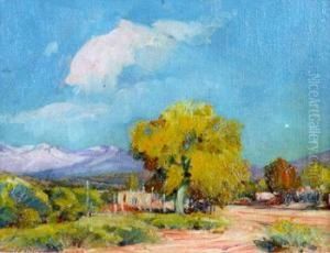 New Mexico Landscape With Adobe House by Ira Diamond Gerald Cassidy