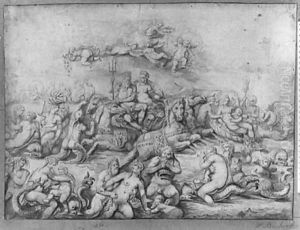 A Mythological Scene with Neptune and Venus, surrounded by creatures of the sea and amores by Franois Boitard